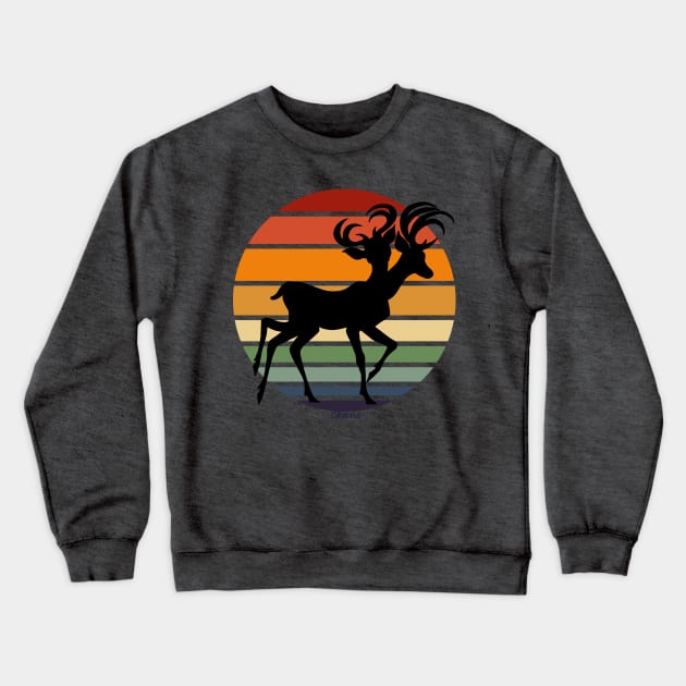 Mutated Deer Retro Sunset Crewneck Sweatshirt by Jan Grackle